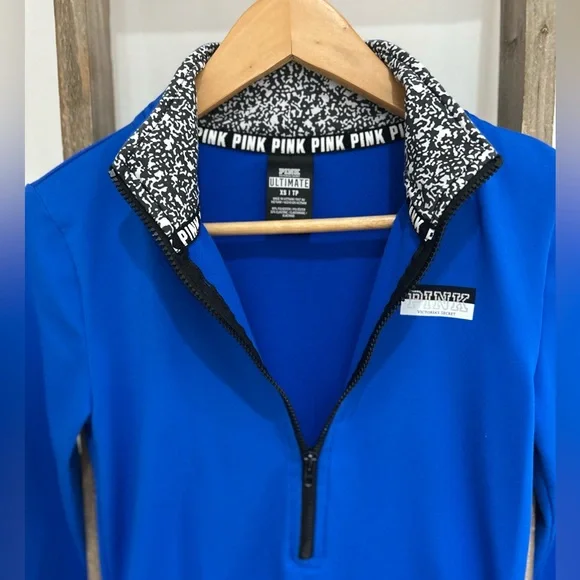 Victoria's Secret Ultimate PINK Blue Athletic 1/2 Zip Pullover Size XS - Picture 2 of 7